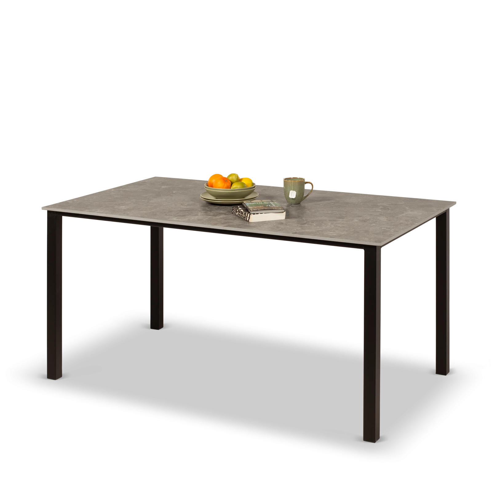 Eettafel (rechthoek - 160x90cm) Tracer (zwart) - Keramiek Gris Du Gent Satin
