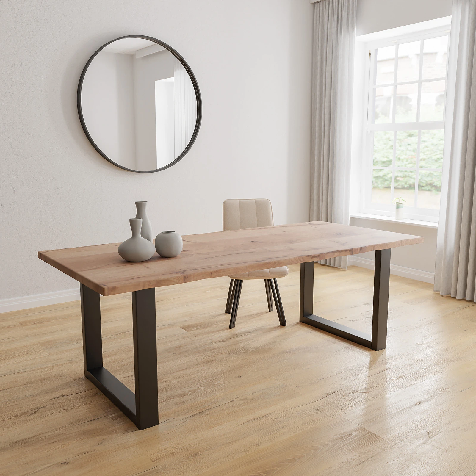 Eettafel U poot - Rechthoekig Boomstam Eiken Kiezel (220x100cm)